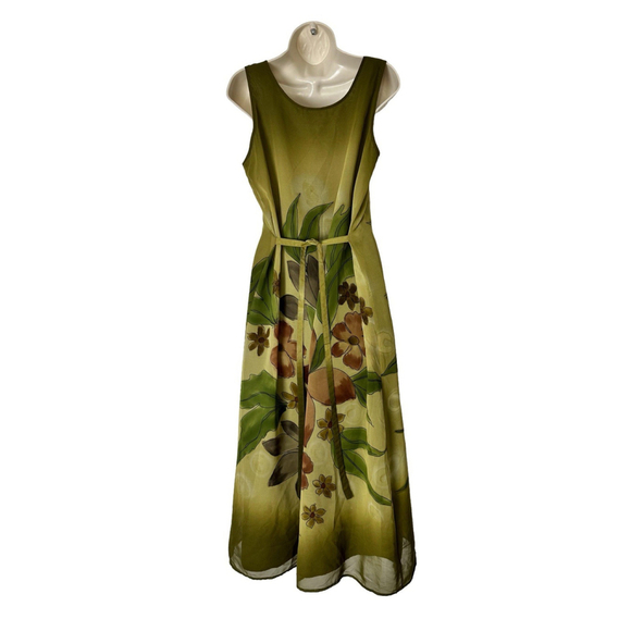 Vintage Adrianna Papell Art To Wear Floral Maxi Dress Medium Green Sheer India - Picture 4 of 10